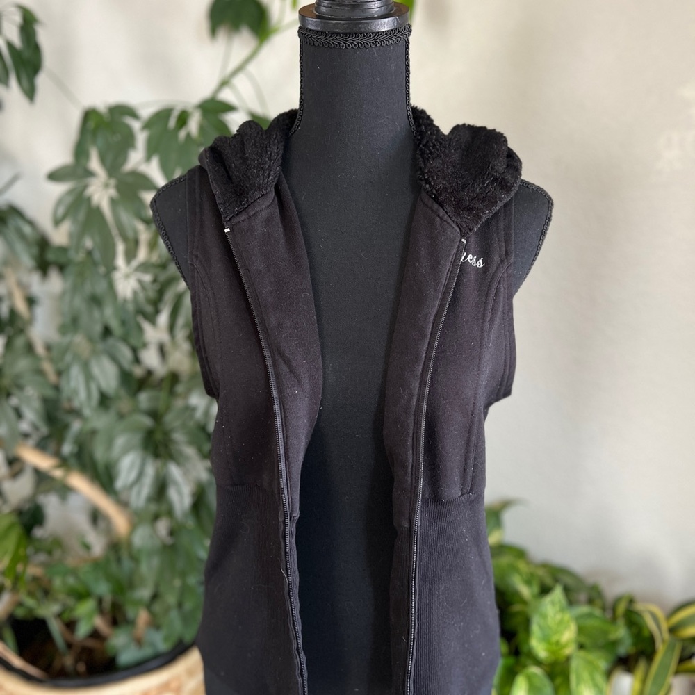 Guess Black Sleeveless Hooded Vest Versatile Layering Essential